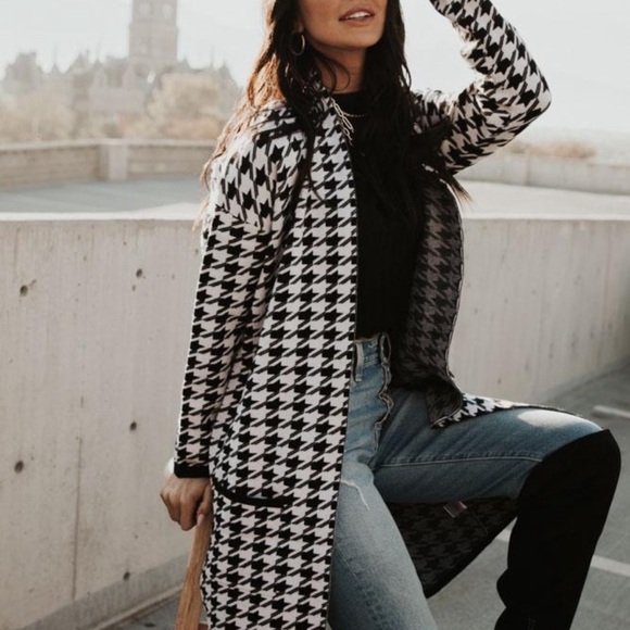 bohme Sweaters - Bohme Houndstooth Black & White Open Front Cardigan Sweater | XS